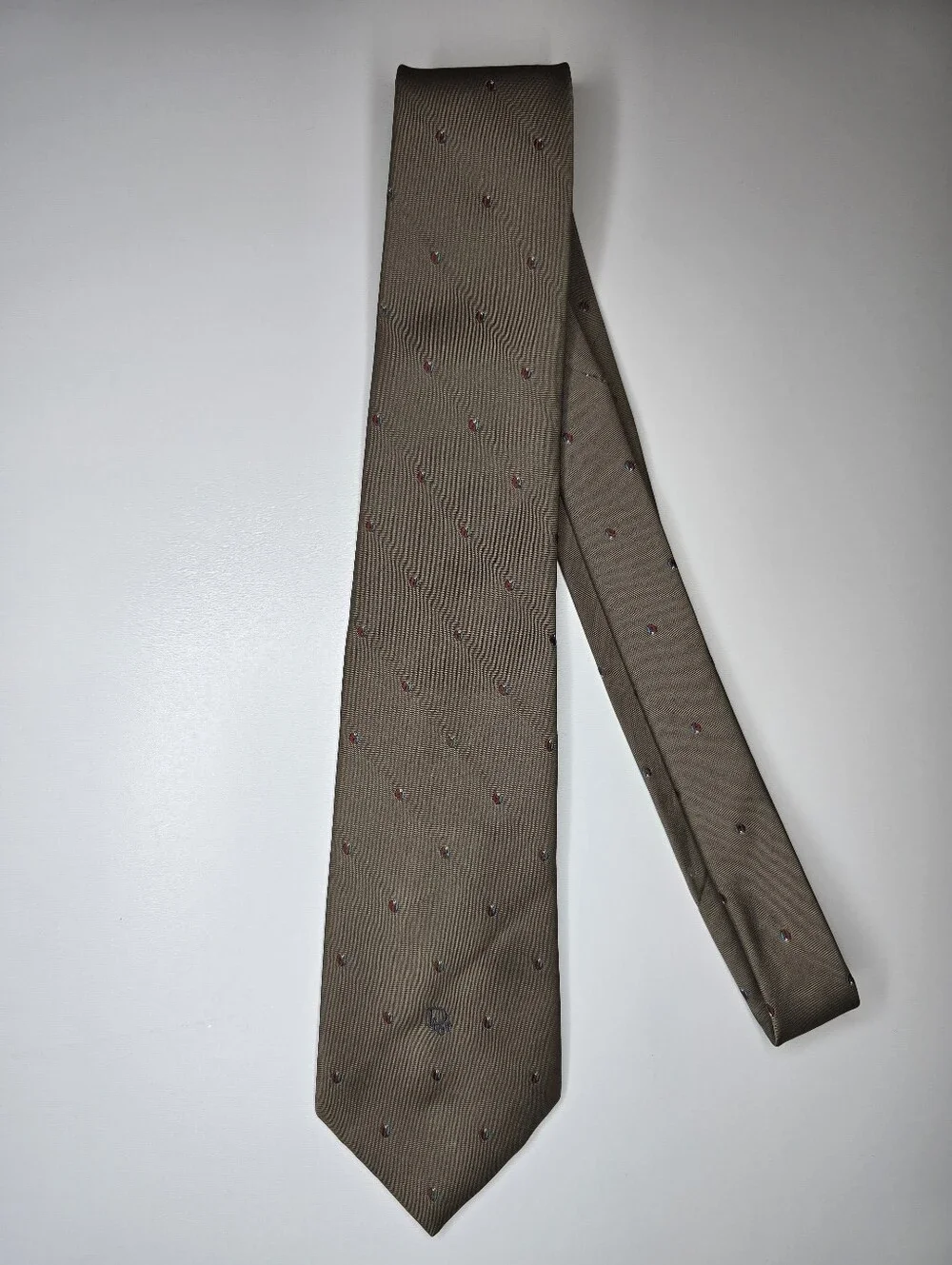 Vintage Christian Dior Necktie Brown Red Blue Dot Pattern 95% Polyester 5% Silk
